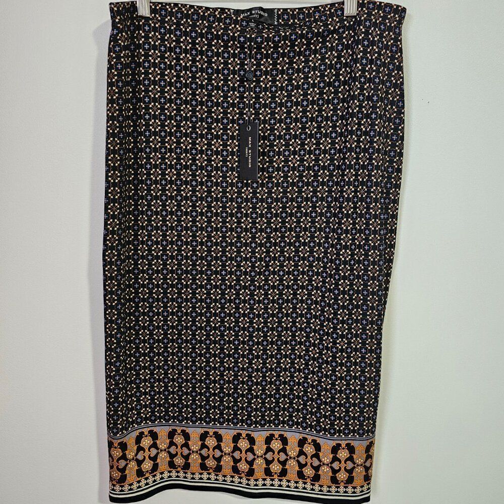 NWT MAX STUDIO MEDALLION PRINT BOHO PENCIL MIDI SKIRT SIZE L